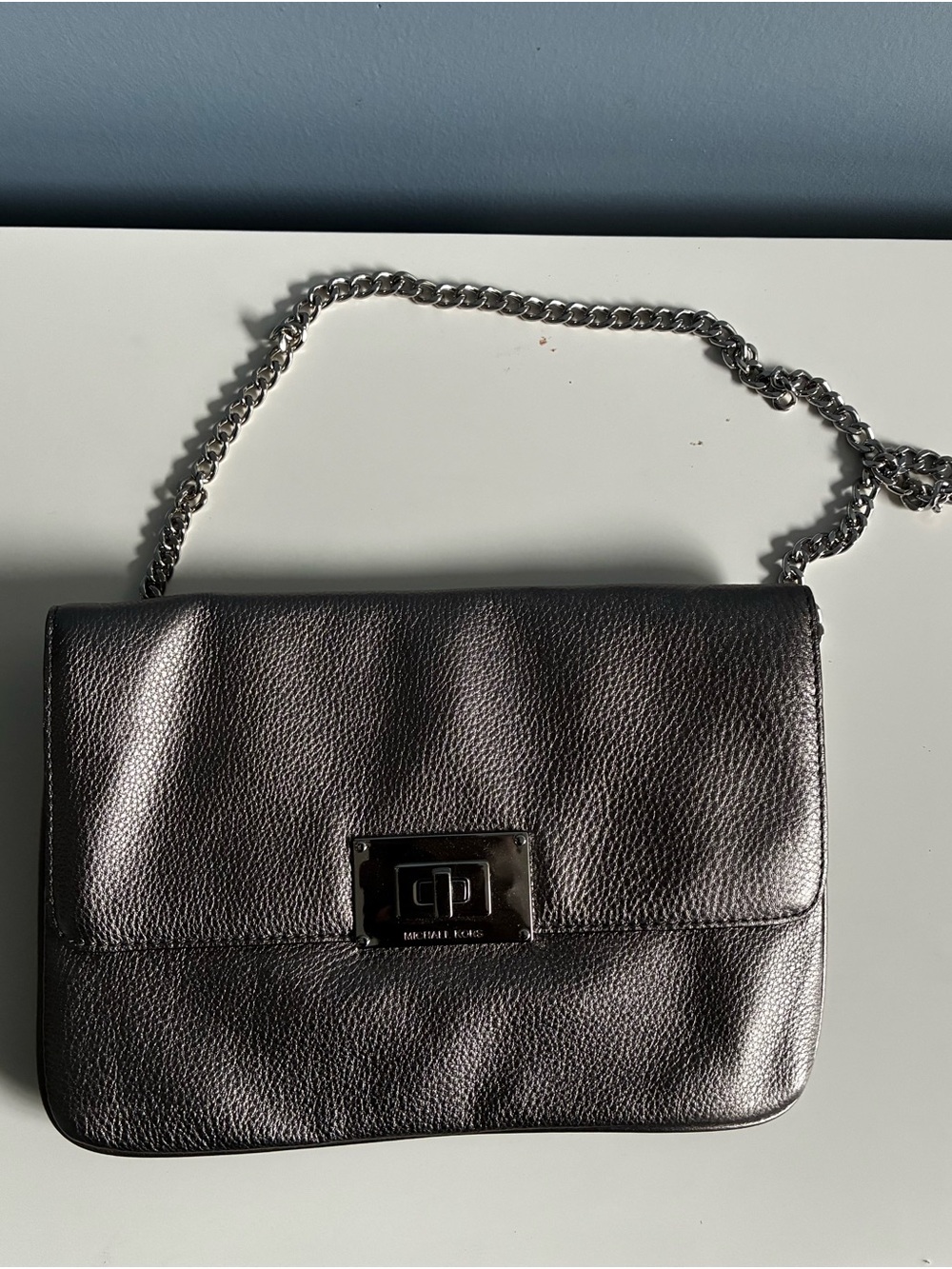 Michael Kors Gunmetal Leather Chain Crossbody